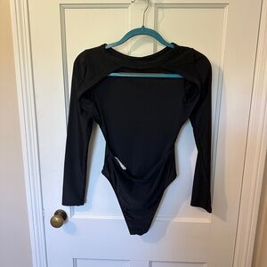 Long sleeve open back bodysuit + mock neck lace up open back long sleeve crop